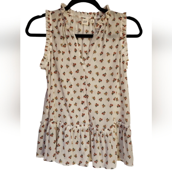CLOSET CLEAROUT Gap Floral Babydoll Tank Top with Ruffle Edge, Size Extra Small - Picture 1 of 7